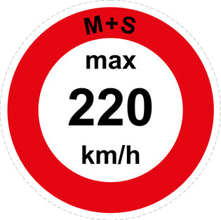 Snelheidssticker "M+S max 220 km/h rood rand"  EW-CAR1600-220