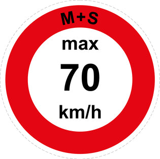Snelheidssticker "M+S max 70 km/h rood rand"  EW-CAR1600-70