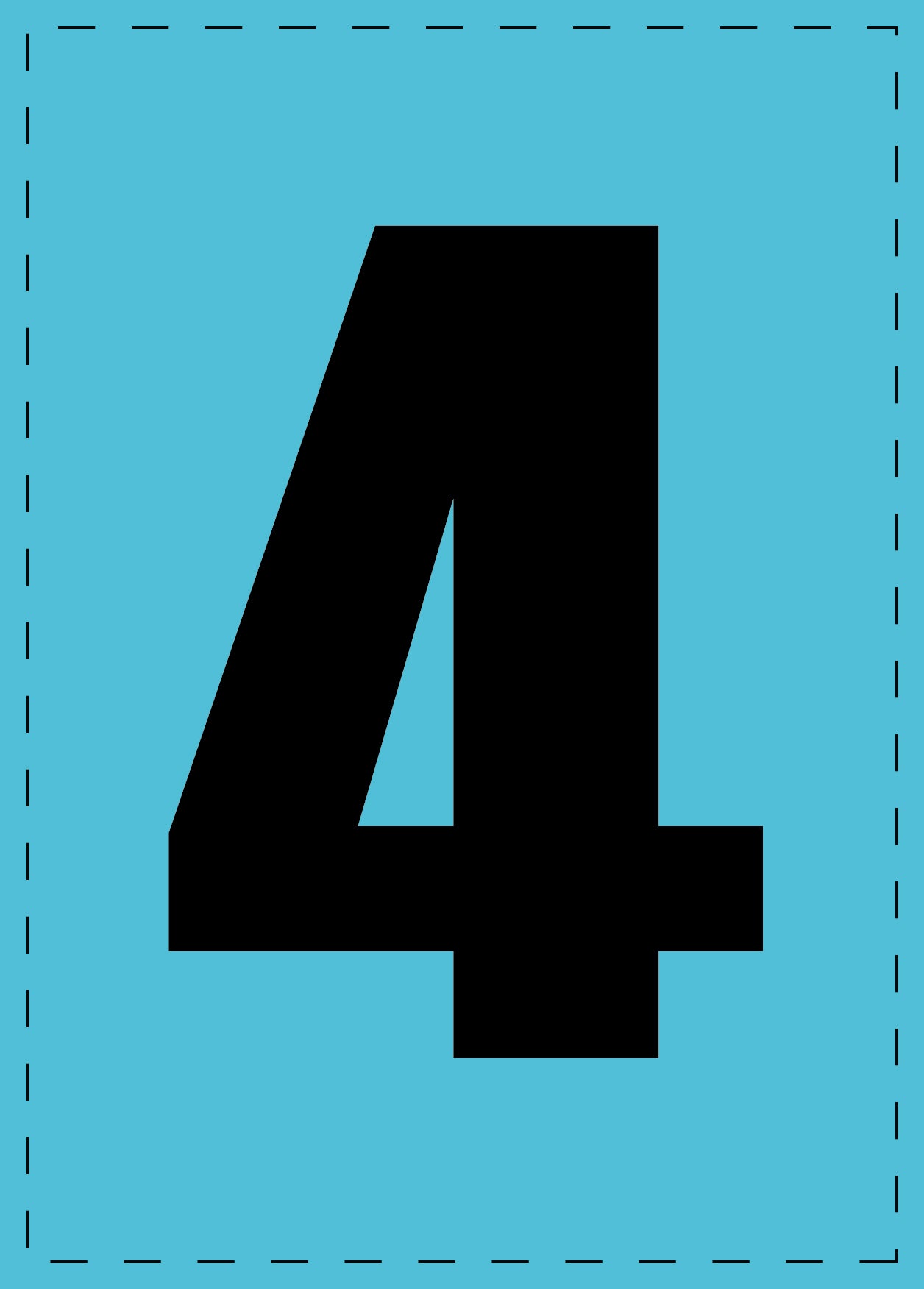 Letter 4 zelfklevende letters en cijferstickers zwart lettertype Blauw achtergrond ES-NPVC-4-50