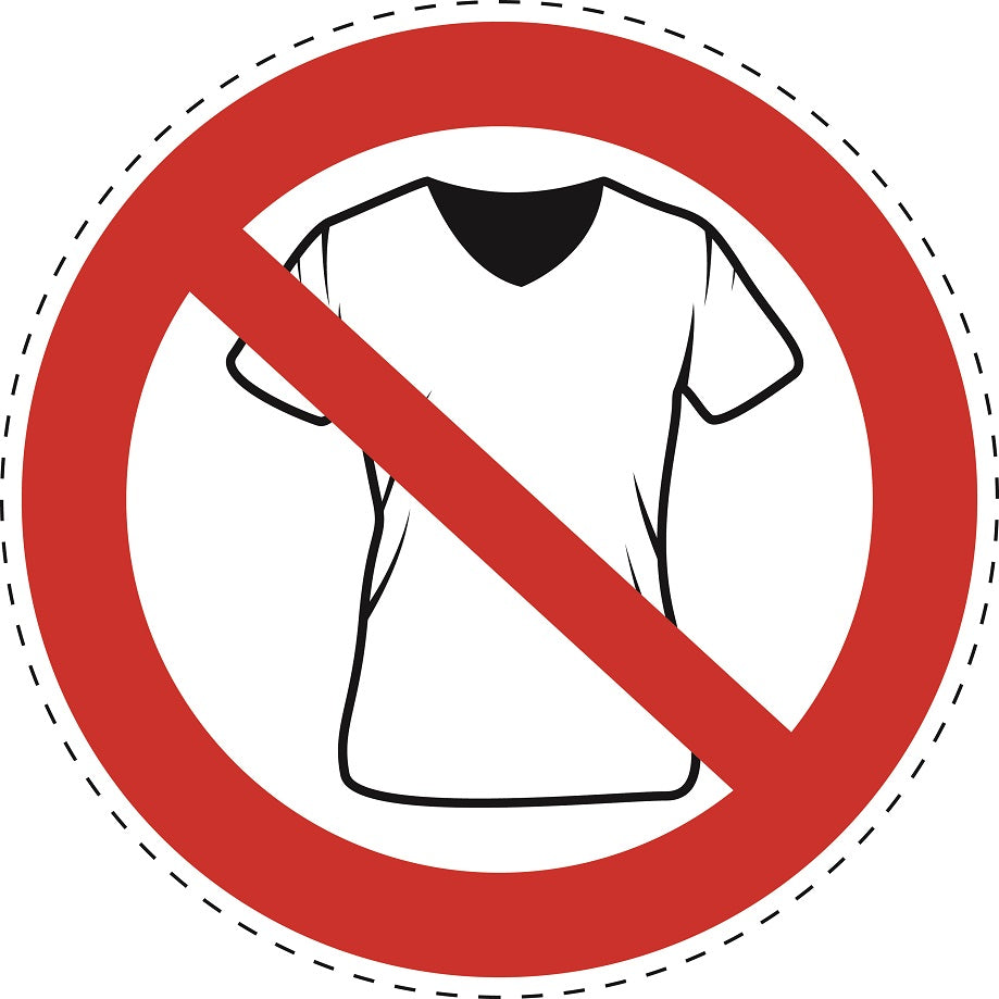 1 stuk Verbodssticker "Geen shirts toegestaan" gemaakt van PVC-kunststof, ES-SI28400