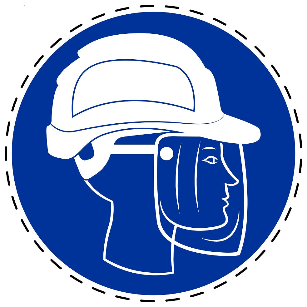 Gebodenstickers “Draag helm en gezichtsbescherming” gemaakt van PVC-kunststof, ES-SIM1960