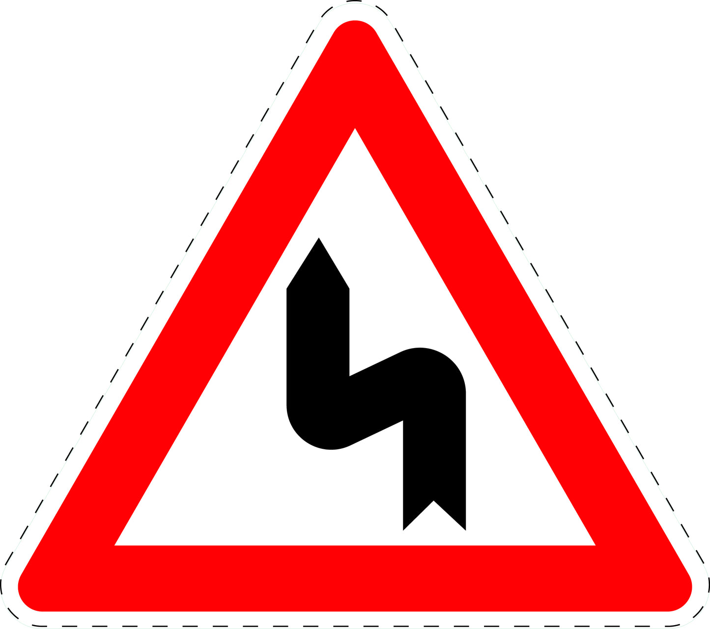 1 stuk verkeersbord "Dubbele bocht (eerst naar links)" 2–15 cm EW-Verk-105-10