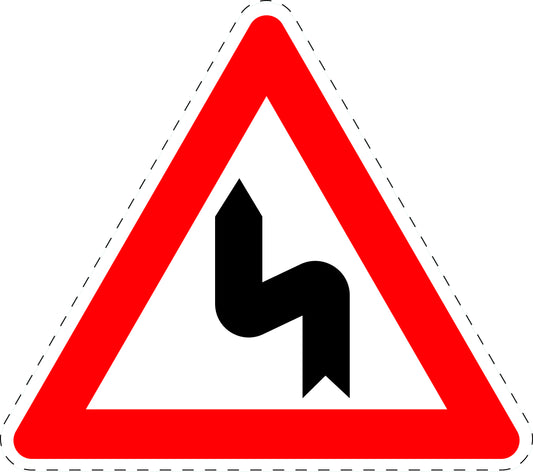 1 stuk verkeersbord "Dubbele bocht (eerst naar links)" 2–15 cm EW-Verk-105-10