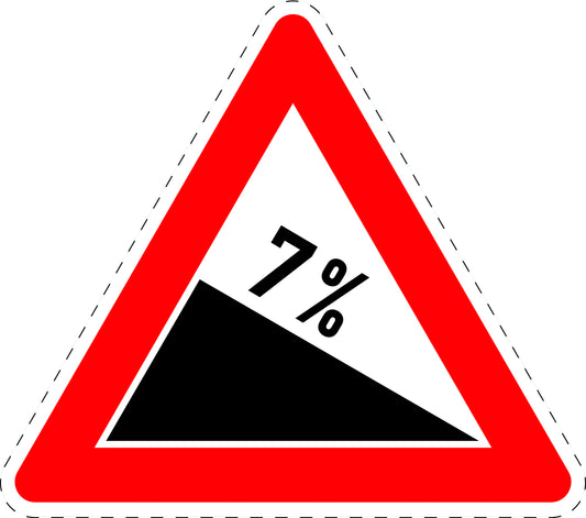 1 stuk verkeersbord "Afdaling 7%" 2–15 cm EW-Verk-108-53