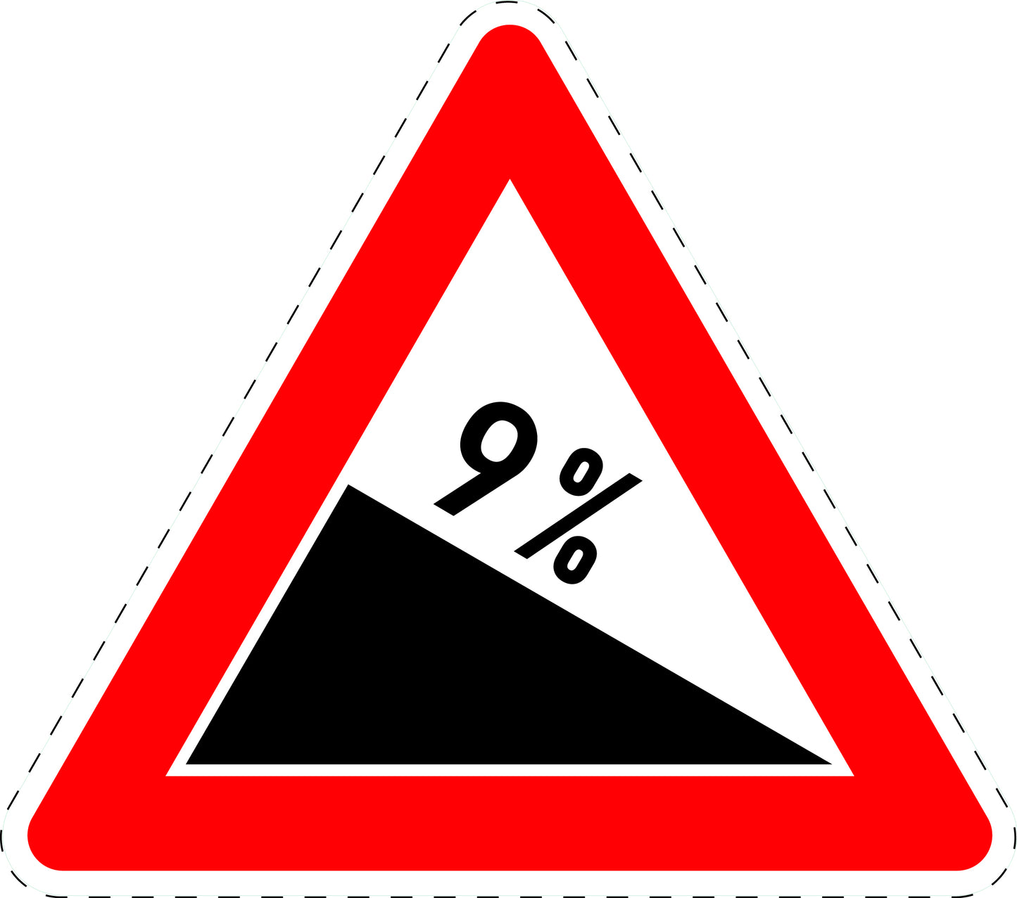 1 stuk verkeersbord "Afdaling 9%" 20–70 cm EW-Verk-108-55
