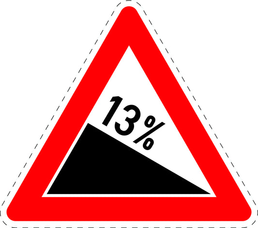 1 stuk verkeersbord "Afdaling 13%" 2–15 cm EW-Verk-108-59
