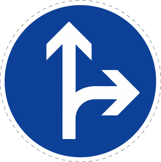 1 Stuk verkeersbord "Verplichte rijrichting: rechtdoor of rechtsaf" 2–15 cm EW-Verk-214-20