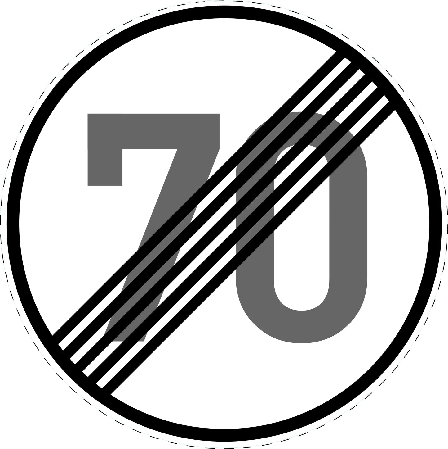 1 Stuk verkeersbord "Einde snelheidsbeperking 70 km/u" – 20-70 cm – EW-Verk-278-57