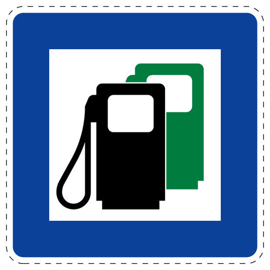 1 Stuk verkeersbord "Tankstation ook met loodvrije benzine" 20–70 cm EW-Verk-361-51