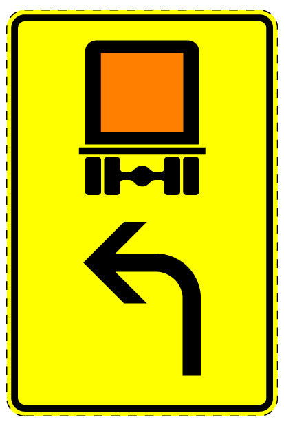 1 Stuk verkeersbord "Voertuigen met gevaarlijke stoffen die etikettering vereisen – linksaf" 2–15 cm EW-Verk-442-12