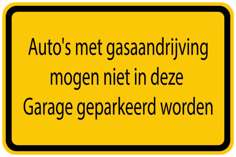 Bouwplaatssticker " Auto's met gasaandrijving mogen niet in deze Garage geparkeerdworden " geel EW-BAU-1360