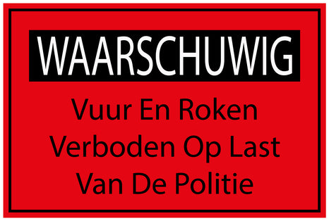 Bouwplaatssticker " WAARSCHUWIG Vuur En Roken Verboden Op Last Van De Politie " rood  EW-BAU-2000