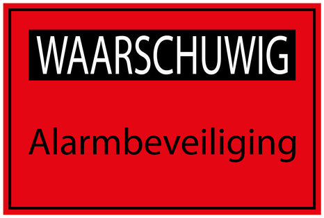 Bouwplaatssticker " WAARSCHUWIG Alarmbeveiliging" rood   EW-BAU-2020