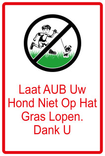 Sticker "Laat AUB Uw Hond Niet Op Hat Gras Lopen. Dank U" 10-60 cm van PVC-kunststof, EW-KEEPOFFGRASS-V-12300-14