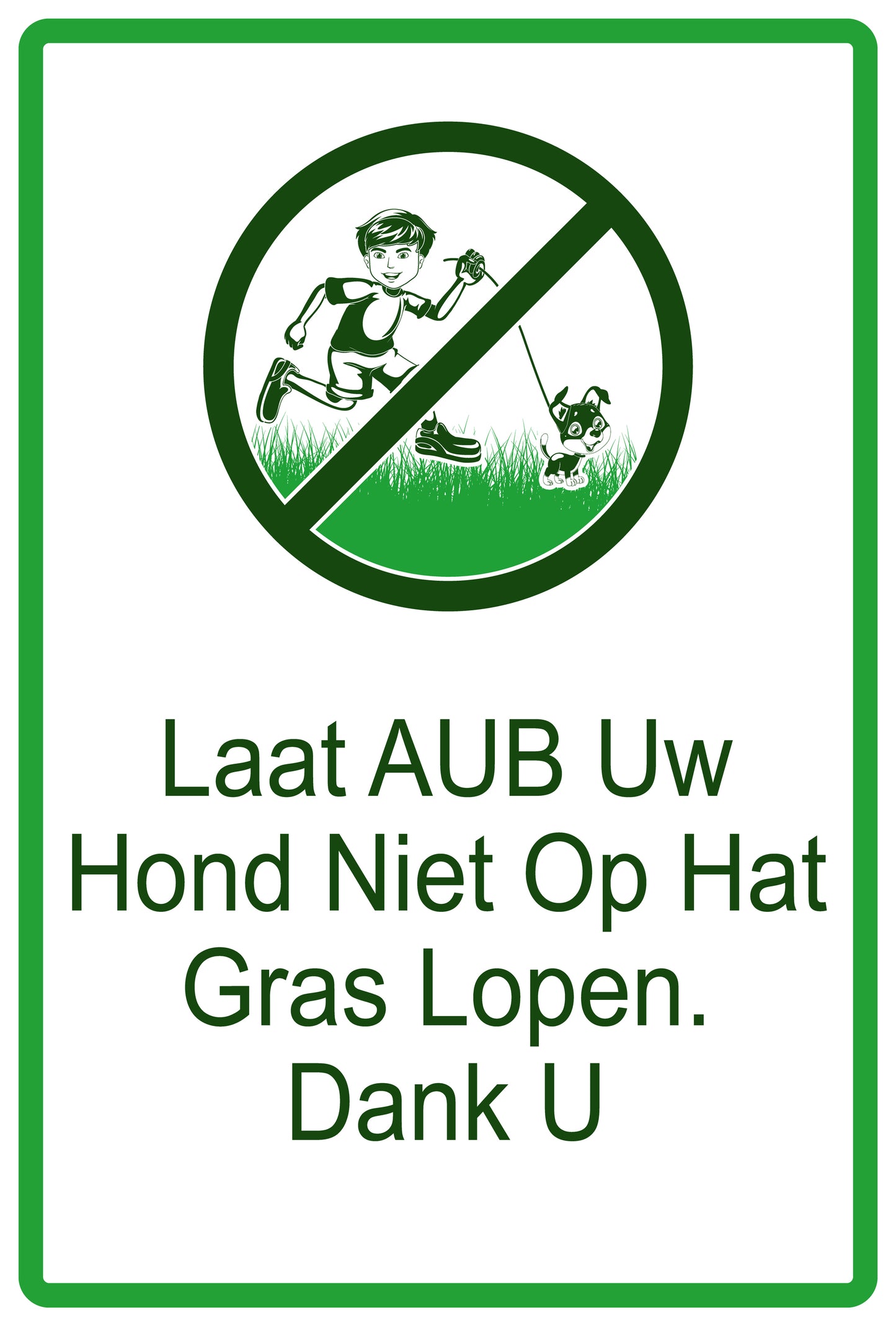 Sticker "Laat AUB Uw Hond Niet Op Hat Gras Lopen. Dank U" 10-60 cm van PVC-kunststof, EW-KEEPOFFGRASS-V-12300-54