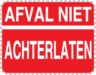 Vuilnisbaksticker "Afval Niet Achterlaten" rood, horizontaal EW-LITTER-H-10100-14