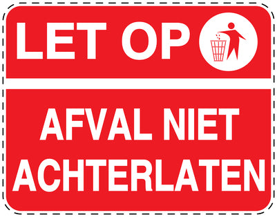 Vuilnisbaksticker "Let op,Afval Niet Achterlaten" rood horizontaal EW-LITTER-H-10200-14