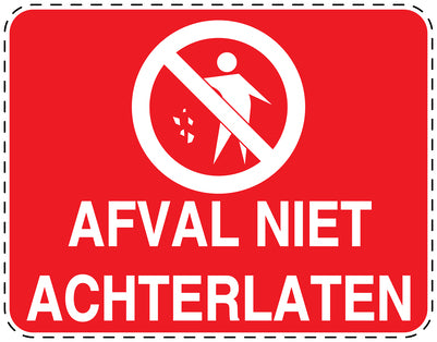 Vuilnisbaksticker "Afval niet achterlaten" rood, horizontaal EW-LITTER-H-10700-14