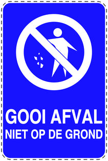 Vuilnisbaksticker "Gooi Afval niet op de grond" blauw verticaal EW-LITTER-V-10400-44