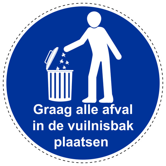 Gebodenstickers "Graag alle afval in de vuilnisbak plaatsen" gemaakt van PVC-kunststof, ES-SIM1770