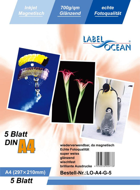 5 vellen A4 fotopapier magnetisch magneetpapier glanzend van LabelOcean(R) LO-A4-G-5