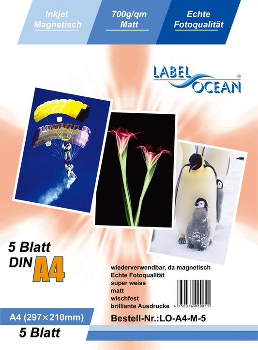 5 vellen A4 fotopapier magnetisch mat papier van LabelOcean(R) LO-A4-M-5