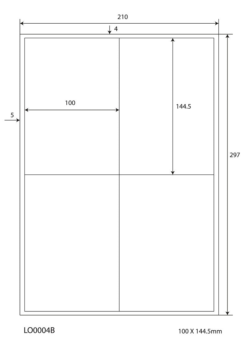 400 gekleurde universele etiketten 105x144,5mm, op 100 Din A4 vellen, mat, zelfklevend LO-0004-B-70