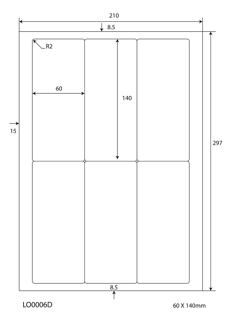 600 gekleurde universele etiketten 60x140mm, op 100 Din A4 vellen, mat, zelfklevend LO-0006-D-70