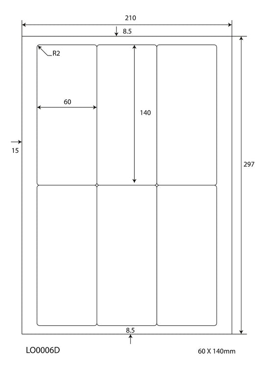600 gekleurde universele etiketten 60x140mm, op 100 Din A4 vellen, mat, zelfklevend LO-0006-D-70