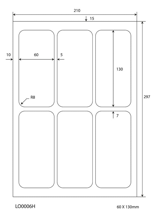 600 gekleurde universele etiketten 60x130mm, op 100 Din A4 vellen, mat, zelfklevend LO-0006-H-70