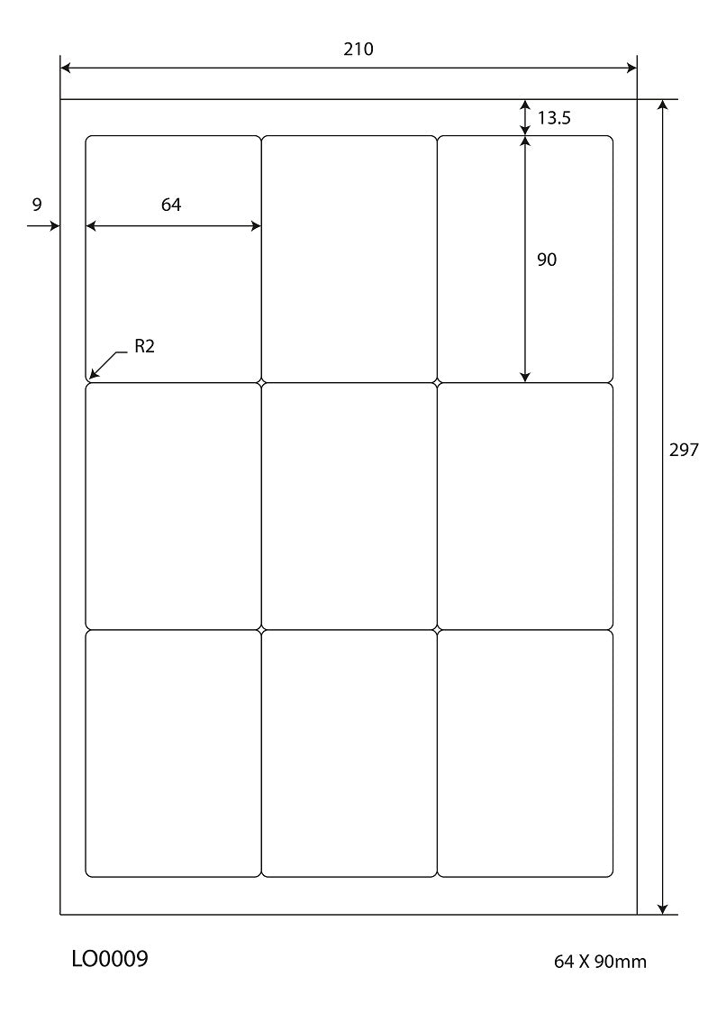 900 universele etiketten 64x90mm, op 100 Din A4 vellen, glanzend, zelfklevend LO-0009-80