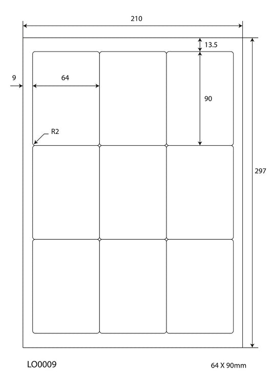 900 gekleurde universele etiketten 64x90mm, op 100 Din A4 vellen, mat, zelfklevend LO-0009-70