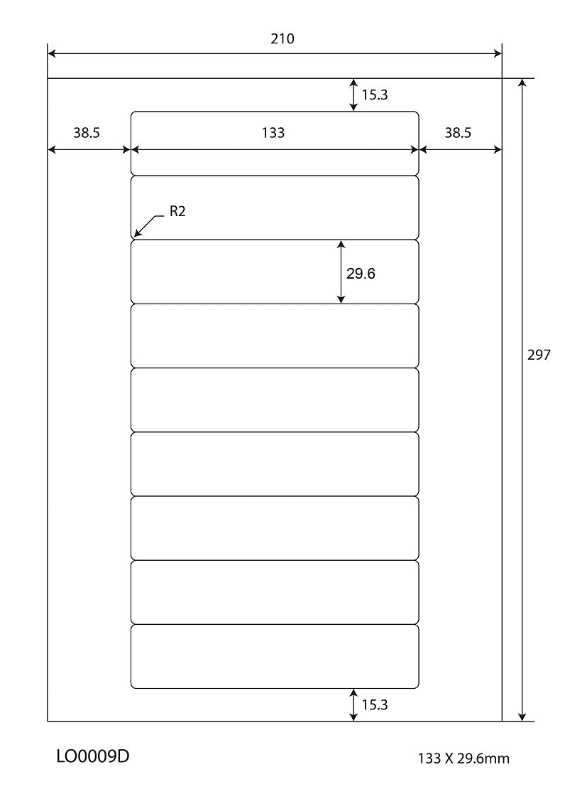 900 universele etiketten 133x29,6mm, op 100 Din A4 vellen, mat, zelfklevend LO-0009-D-70