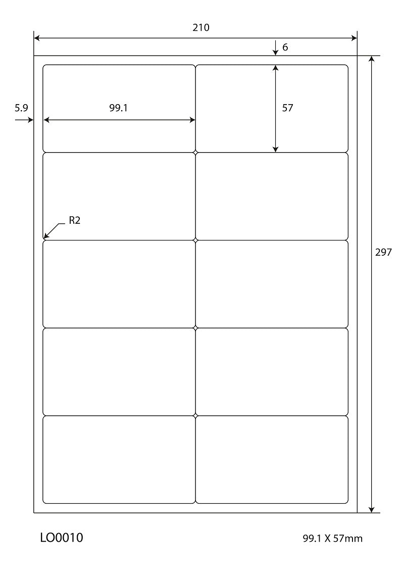 1000 universele etiketten 99,1x57mm, op 100 Din A4 vellen, mat, zelfklevend LO-0010-70