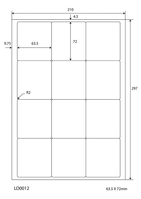 1200 gekleurde universele etiketten 63,5x72mm, op 100 Din A4 vellen, mat, zelfklevend LO-0012-70