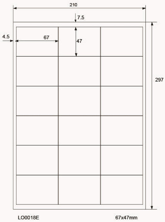 1800 gekleurde universele etiketten 67x47mm, op 100 Din A4 vellen, mat, zelfklevend LO-0018-E-70