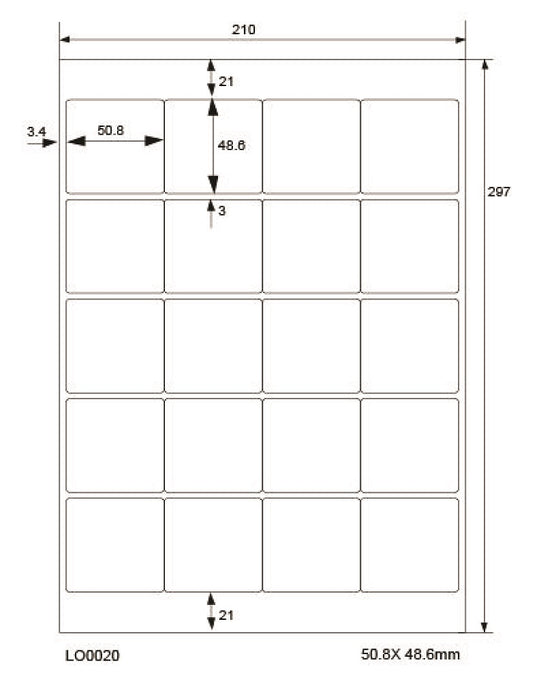 2000 gekleurde universele etiketten 50,8x48,6mm, op 100 Din A4 vellen, mat, zelfklevend LO-0020-70