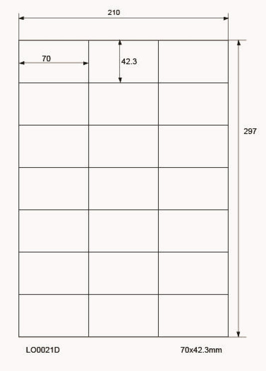 2100 gekleurde universele etiketten 70x42,3mm, op 100 Din A4 vellen, mat, zelfklevend LO-0021-D-70