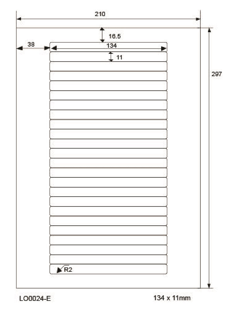 2400 gekleurde universele etiketten 134x11mm, op 100 Din A4 vellen, mat, zelfklevend LO-0024-E-70