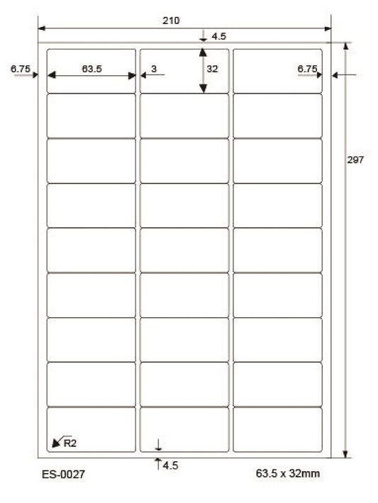 2700 gekleurde universele etiketten 63,5x32mm, op 100 Din A4 vellen, mat, zelfklevend LO-0027-70