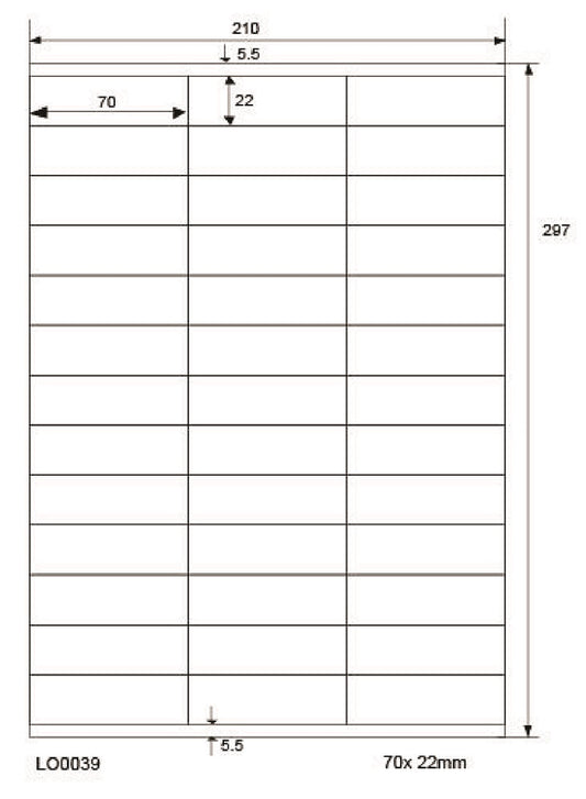 3900 gekleurde universele etiketten 70x22mm, op 100 Din A4 vellen, mat, zelfklevend LO-0039-70