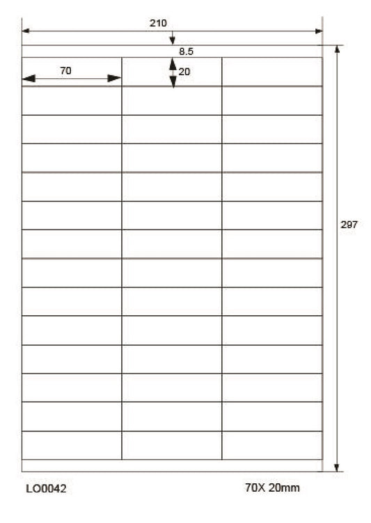 4200 gekleurde universele etiketten 70x20mm, op 100 Din A4 vellen, mat, zelfklevend LO-0042-70