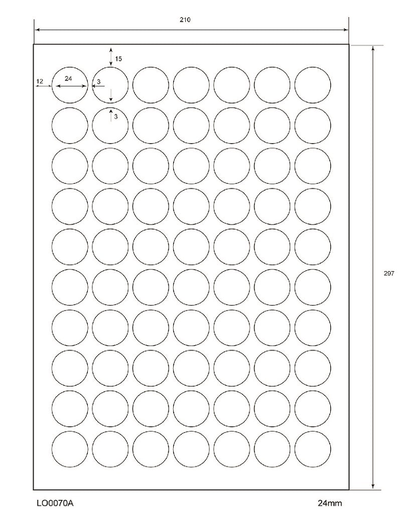 7000 universele etiketten 24 mm rond, op 100 Din A4 vellen, mat, zelfklevend LO-0070-A-70