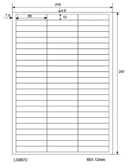7200 gekleurde universele etiketten 65x12mm, op 100 Din A4 vellen, mat, zelfklevend LO-0072-70