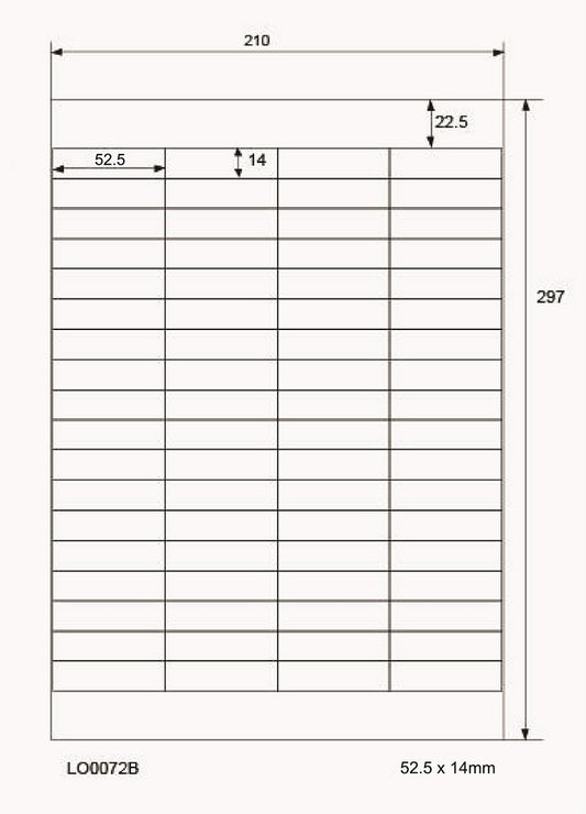 7200 gekleurde universele etiketten 52,5x14mm, op 100 Din A4 vellen, mat, zelfklevend LO-0072-B-70