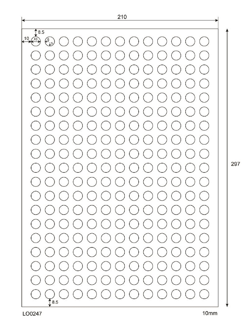24700 universele etiketten 10mm rond, op 100 Din A4 vellen, mat, zelfklevend LO-0247-70