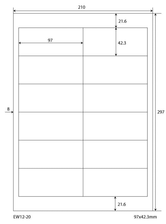 1200 Foil labels 97x42,3mm, on 100 sheets Din A4, matt, self-adhesive