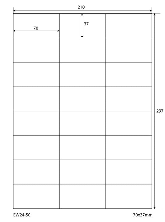 2400 gekleurde universele etiketten 70x37mm, op 100 Din A4 vellen, mat, zelfklevend EW24-50